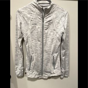 Athletic zip up runner jacket gray and white